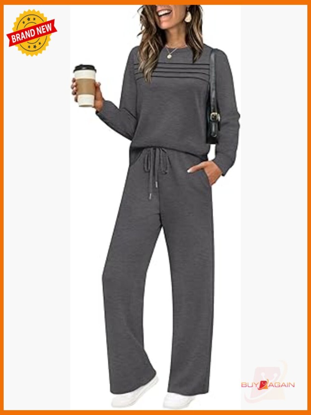 2 Piece Sweatshirt Set Crewneck Pullover Wide Leg Joggers Tracksuit Loungewear
